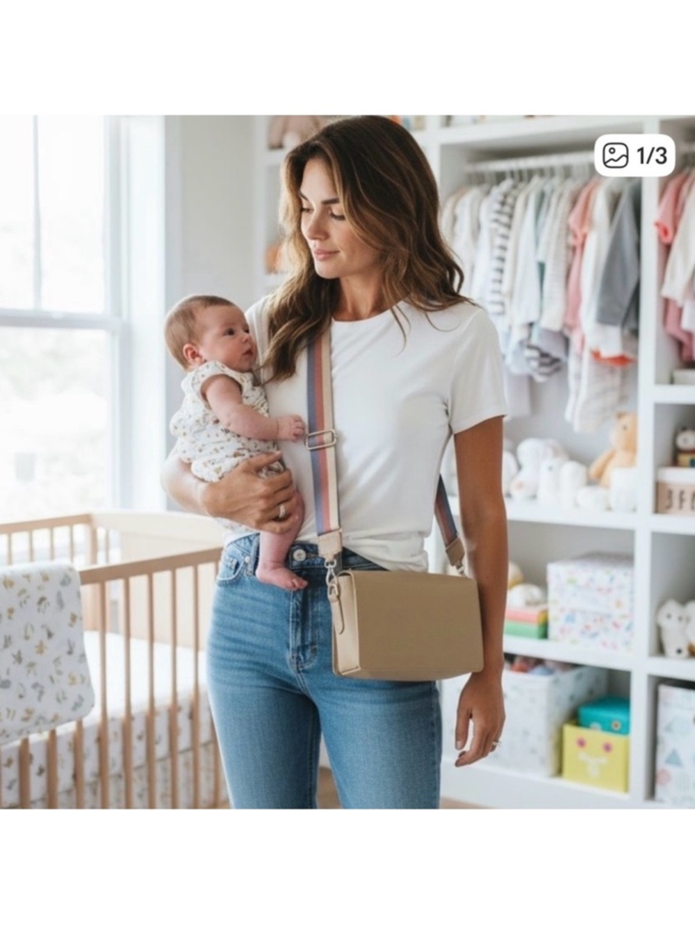 ToteSavvy Crossbody Diaper Bag Tan Brown Nylon‎ Diaper Clutch with Changing Mat